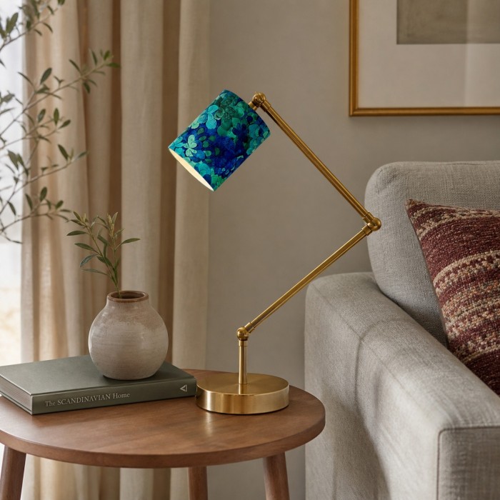 Verstelbare tafellamp met bloemenprint stoffen kap HL4474