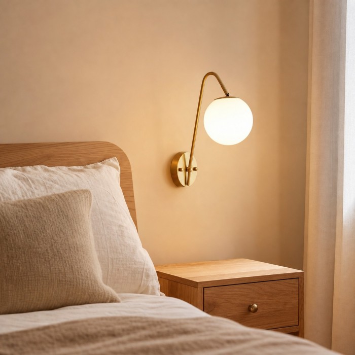 French Brass Glass Globe Wall Light HL4328