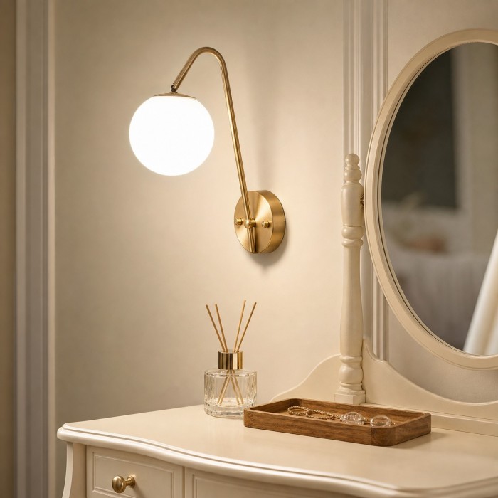 French Brass Glass Globe Wall Light HL4328