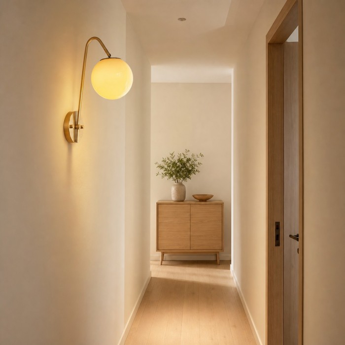 French Brass Glass Globe Wall Light HL4328