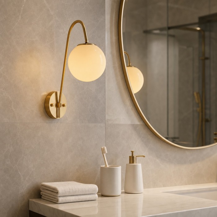 French Brass Glass Globe Wall Light HL4328