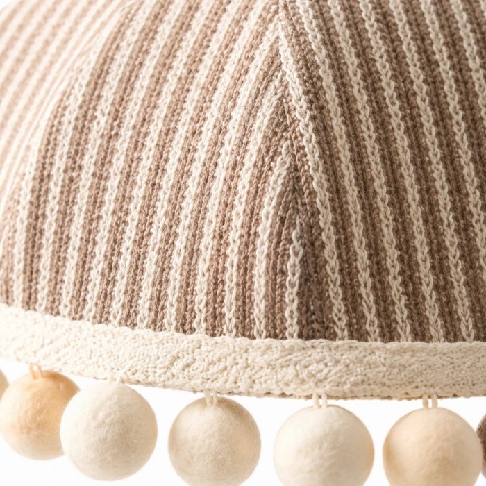 Suspension lumineuse en tissu à pompons couleur crème française HL4428