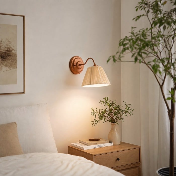 Aplique de pared francés vintage color crema con pantalla plisada ajustable HL4432