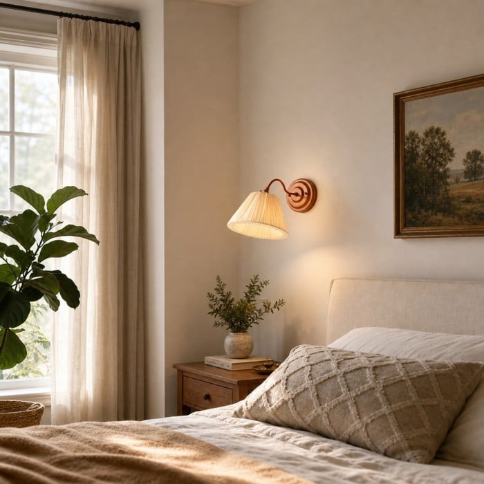 Aplique de pared francés vintage color crema con pantalla plisada ajustable HL4432