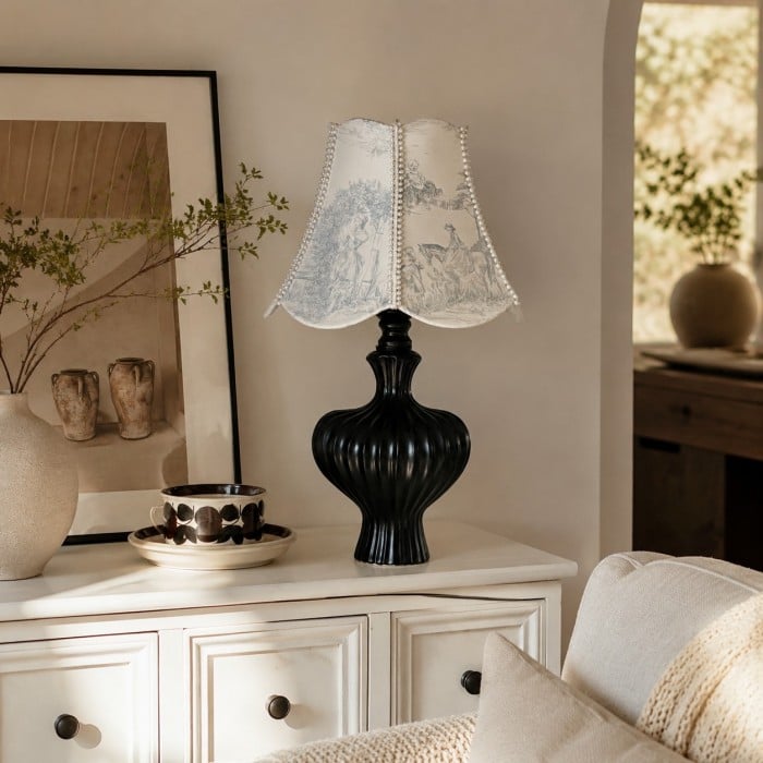 Franse vintage tafellamp met bedrukte lampenkap HL4575