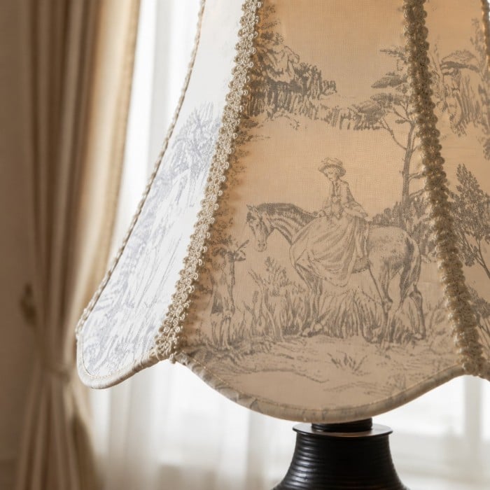 Franse vintage tafellamp met bedrukte lampenkap HL4575