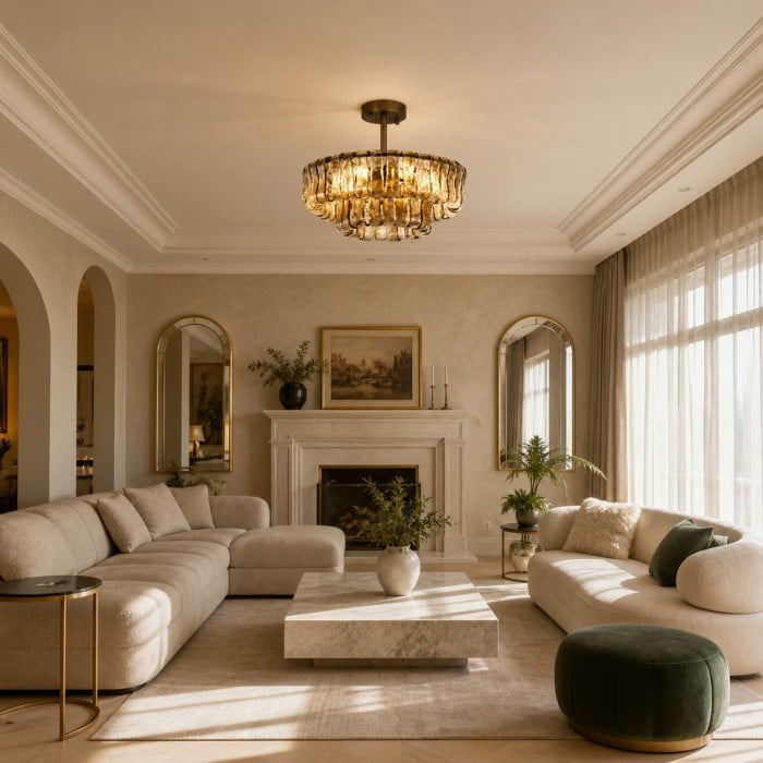 Lampadario francese vintage in vetro ondulato HL4373