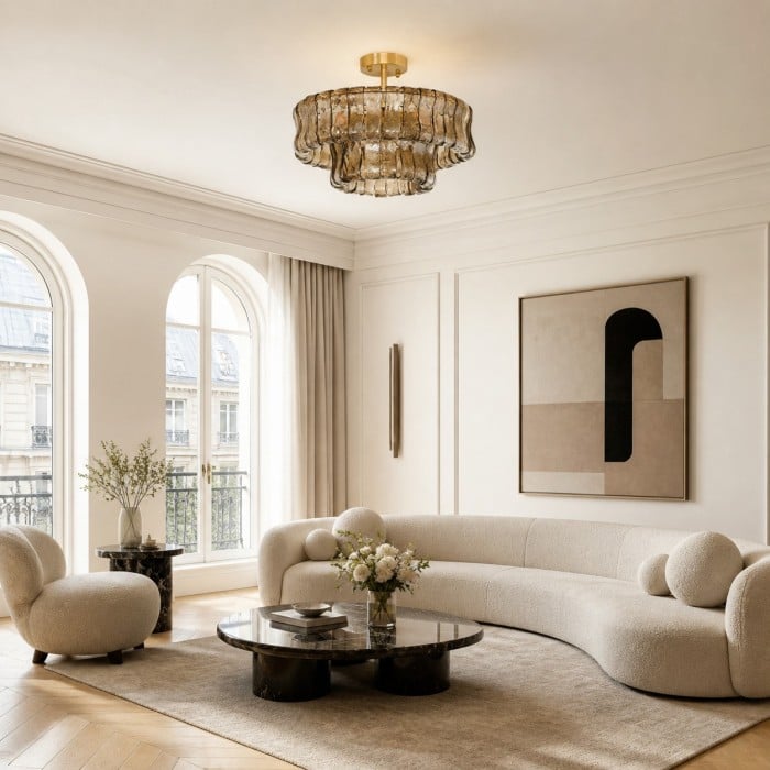 Lampadario francese vintage in vetro ondulato HL4373