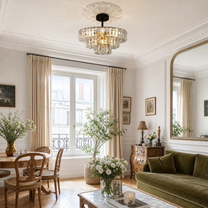 Lampadario francese vintage in vetro ondulato HL4373