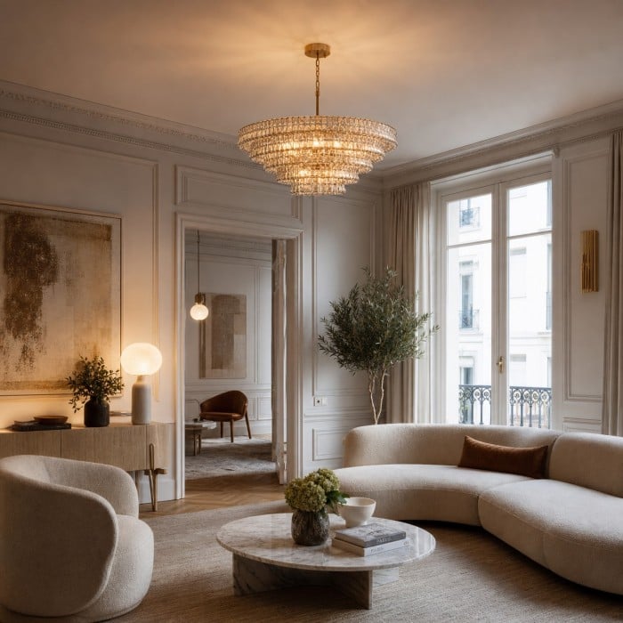 Lampadario francese vintage in vetro ondulato HL4373