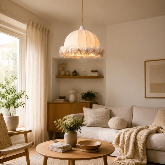 French Vintage Ruffled Fabric Pendant Light HL4434