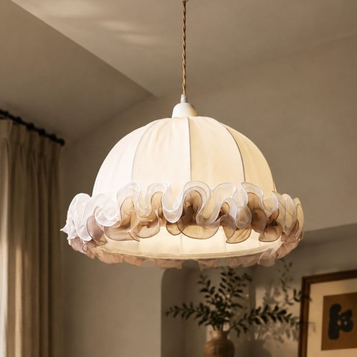 French Vintage Ruffled Fabric Pendant Light HL4434