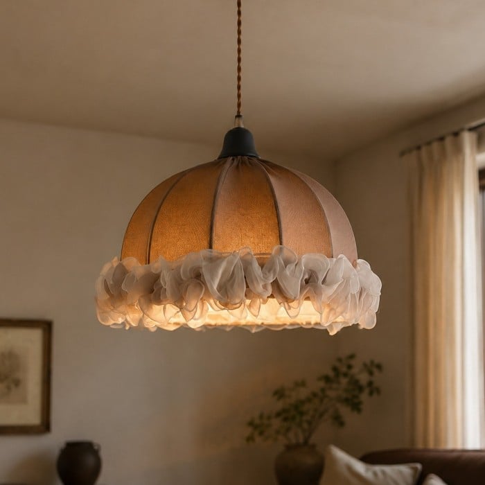 French Vintage Ruffled Fabric Pendant Light HL4434