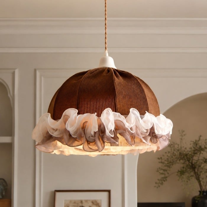 French Vintage Ruffled Fabric Pendant Light HL4434