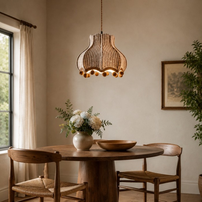 Suspension vintage française en tissu rayé HL4419