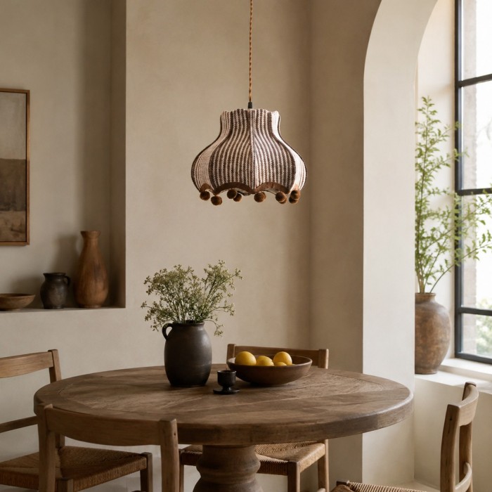 Suspension vintage française en tissu rayé HL4419