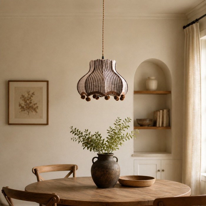 Suspension vintage française en tissu rayé HL4419
