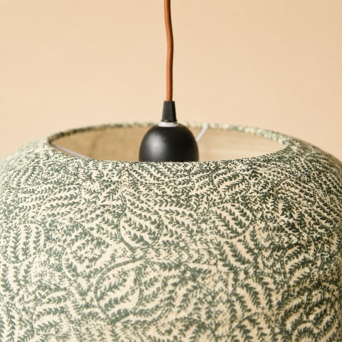 Gathered Fabric Pendant Lamp with Botanical Pattern Option HL4404