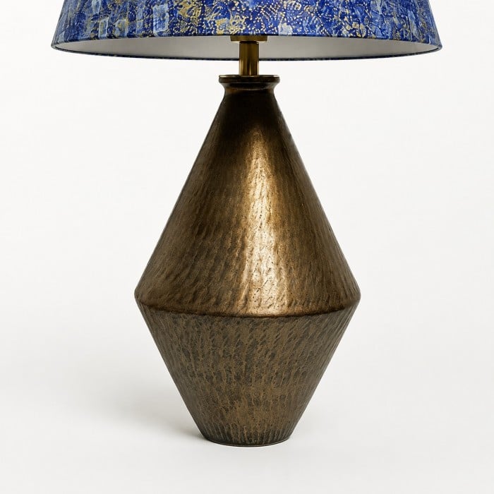 Verguld blauw stoffen keramische tafellamp HL4483