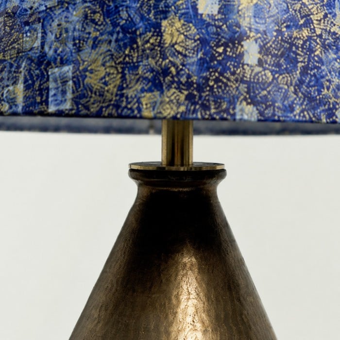 Verguld blauw stoffen keramische tafellamp HL4483