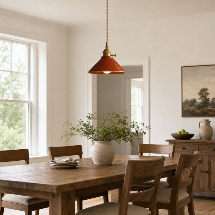 Glazed Ceramic Pendant Light with Antique Brass Hardware HL4508
