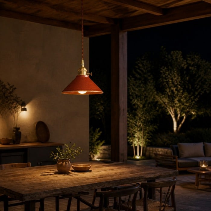 Glazed Ceramic Pendant Light with Antique Brass Hardware HL4508