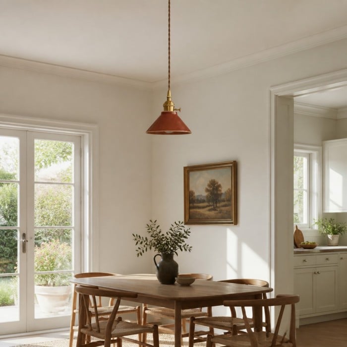 Glazed Ceramic Pendant Light with Antique Brass Hardware HL4508