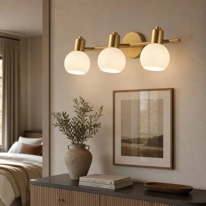 Gold Iron and Brass Wall Sconce with Glass Shade HL4214