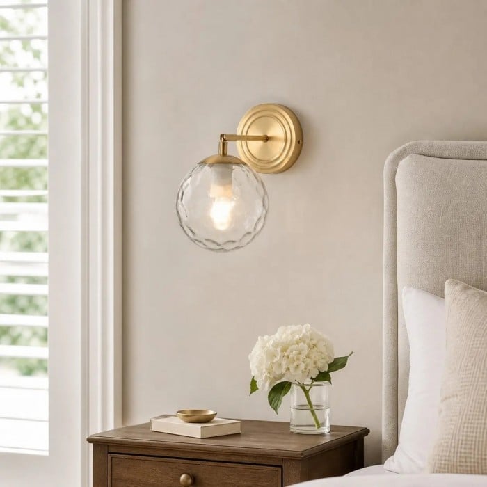 Lámpara de pared de cristal ondulado y color oro lechoso HL4209