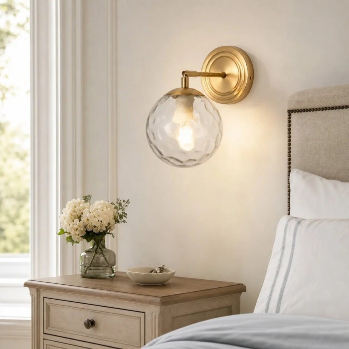 Lámpara de pared de cristal ondulado y color oro lechoso HL4209