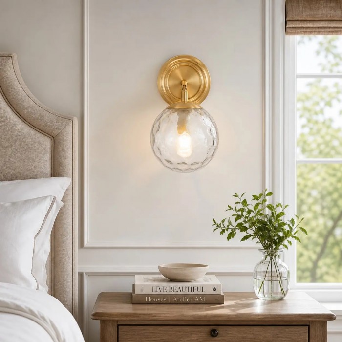 Lámpara de pared de cristal ondulado y color oro lechoso HL4209