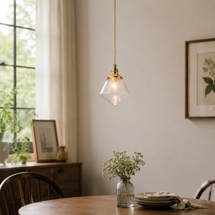 Handgeblazen bubbelglas hanglamp van messing HL4539