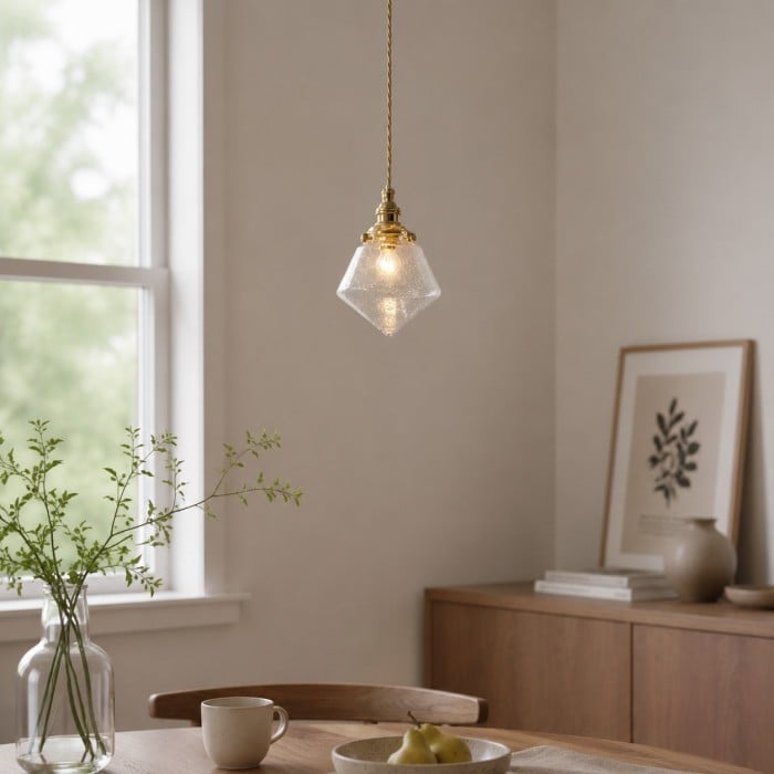 Handgeblazen bubbelglas hanglamp van messing HL4539