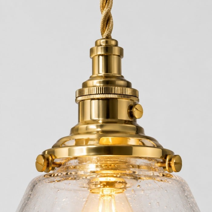 Handgeblazen bubbelglas hanglamp van messing HL4539