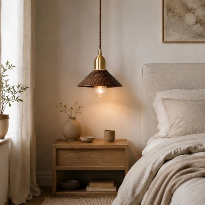 Handgesneden hanglamp van massief hout HL4492