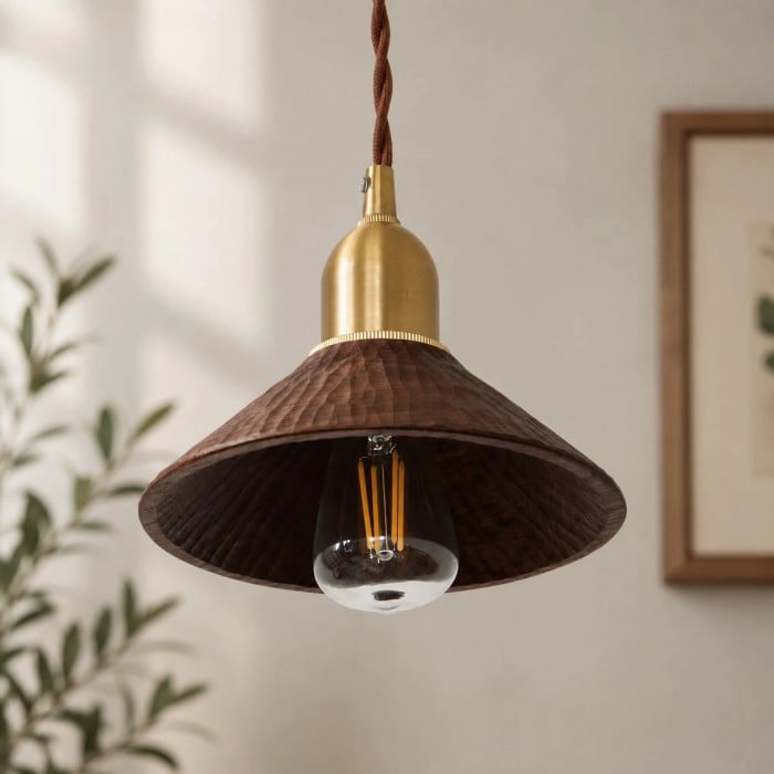Handgesneden hanglamp van massief hout HL4492