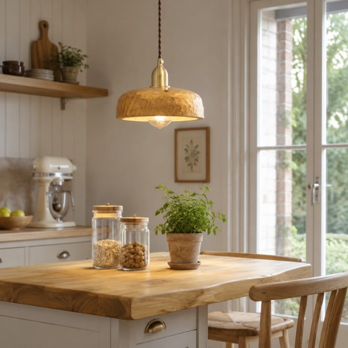 Handgesneden Wabi-Sabi houten hanglamp HL4558