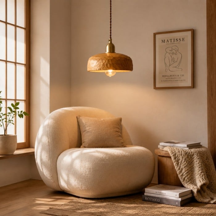 Handgesneden Wabi-Sabi houten hanglamp HL4558