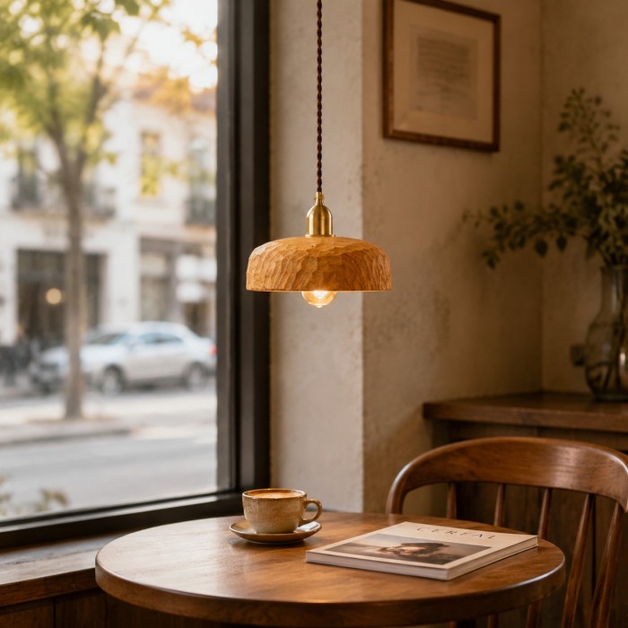 Handgesneden Wabi-Sabi houten hanglamp HL4558