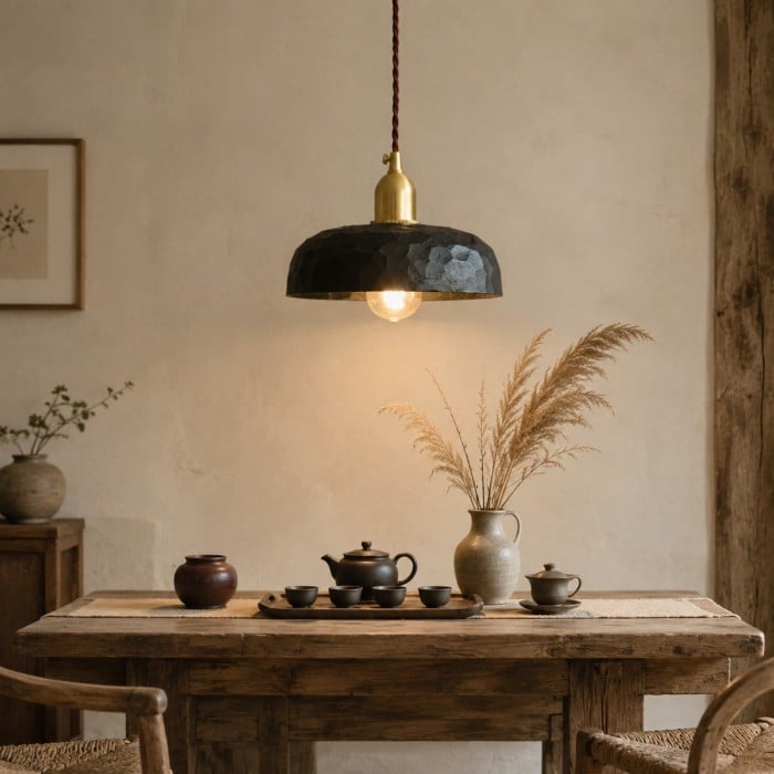 Handgesneden Wabi-Sabi houten hanglamp HL4558