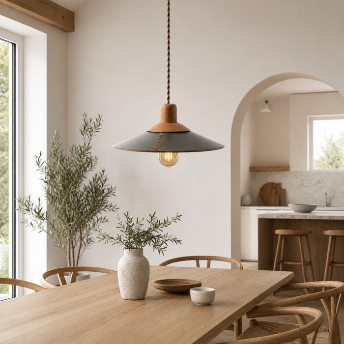 Hand-Stitched Leather and Wood Pendant Light HL4500