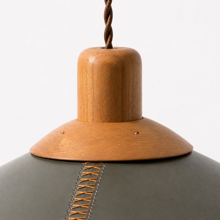 Hand-Stitched Leather and Wood Pendant Light HL4500