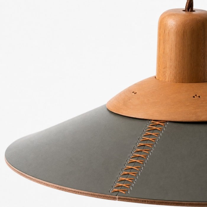 Hand-Stitched Leather and Wood Pendant Light HL4500