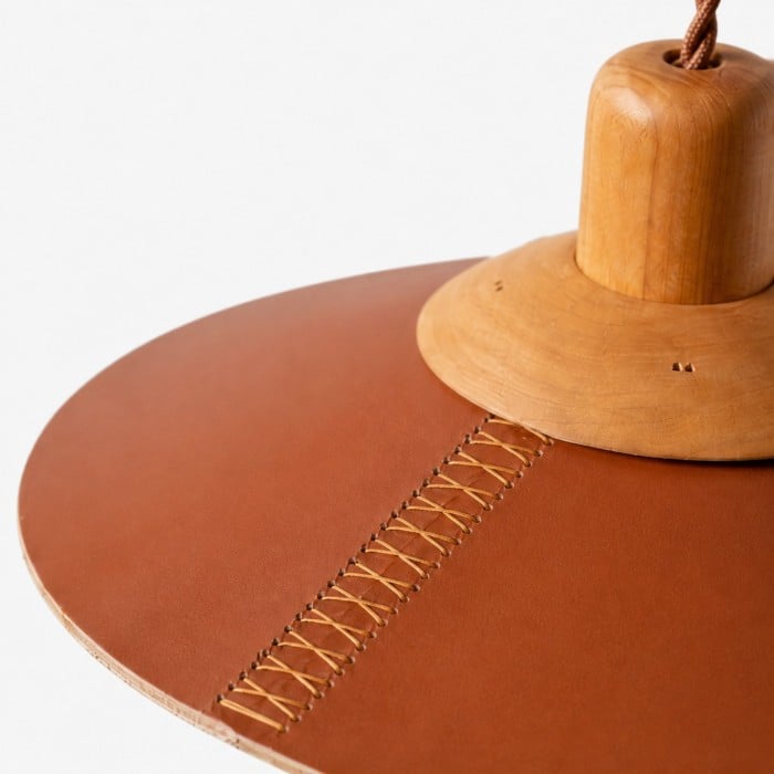 Hand-Stitched Leather and Wood Pendant Light HL4500