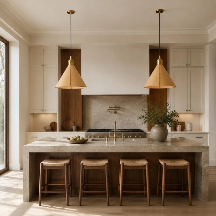 Hand-Stitched Leather Cone Pendant Light HL4561