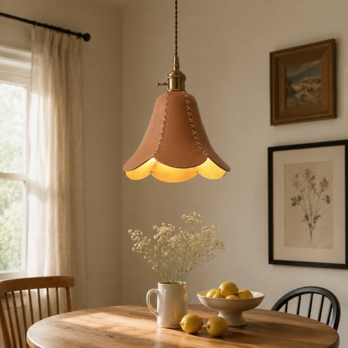 Hand-Stitched Leather Petal Pendant Light HL4570