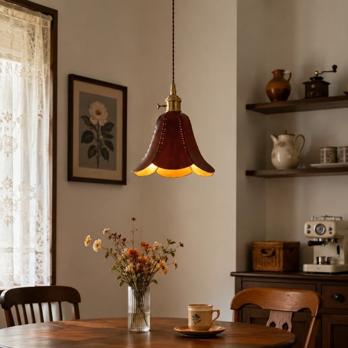 Hand-Stitched Leather Petal Pendant Light HL4570