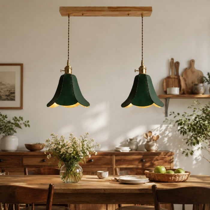 Hand-Stitched Leather Petal Pendant Light HL4570