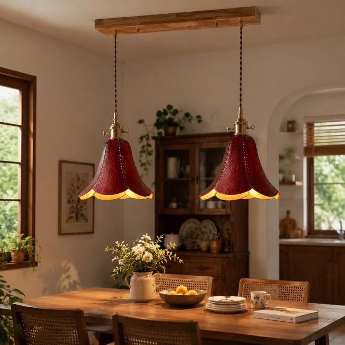 Hand-Stitched Leather Petal Pendant Light HL4570