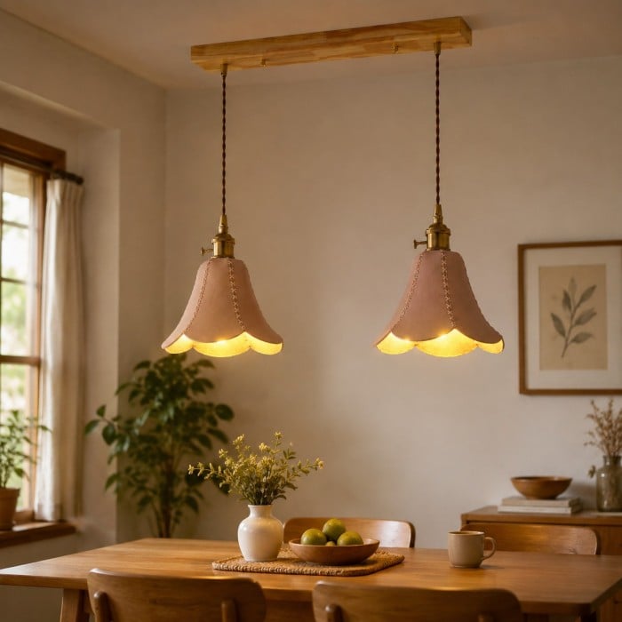 Hand-Stitched Leather Petal Pendant Light HL4570